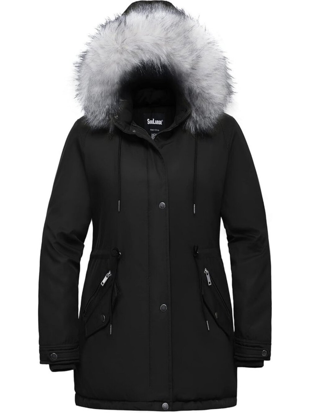 Plus Size Women's Winter Parka Coat, Insulated with Faux Fur Hood - Warm